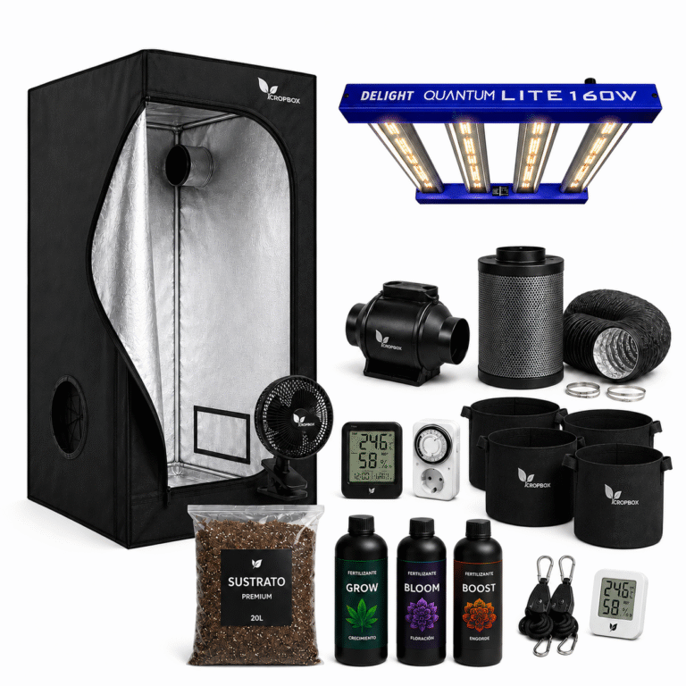 Kit Indoor Completo 80×80 con Panel LED Quantum Lite 160W, Sustrato y Fertilizantes